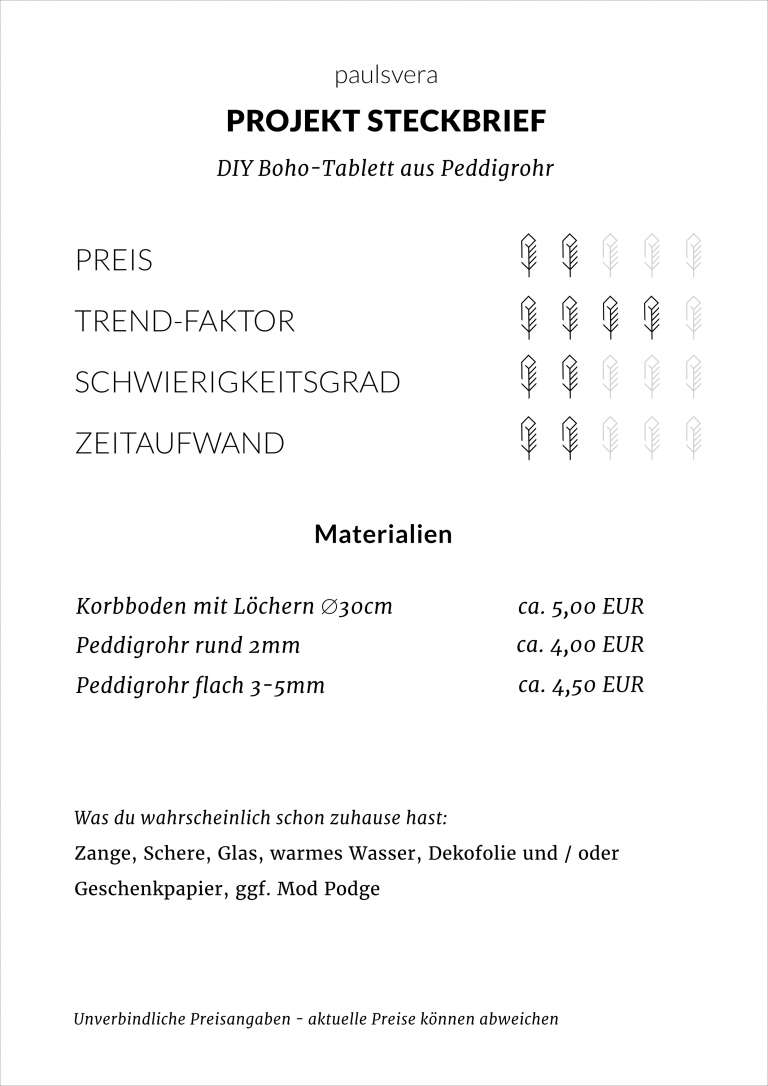 Anleitung Materialien Werkzeuge Diy Boho Tablett Peddigrohr Selber Machen Paulsvera