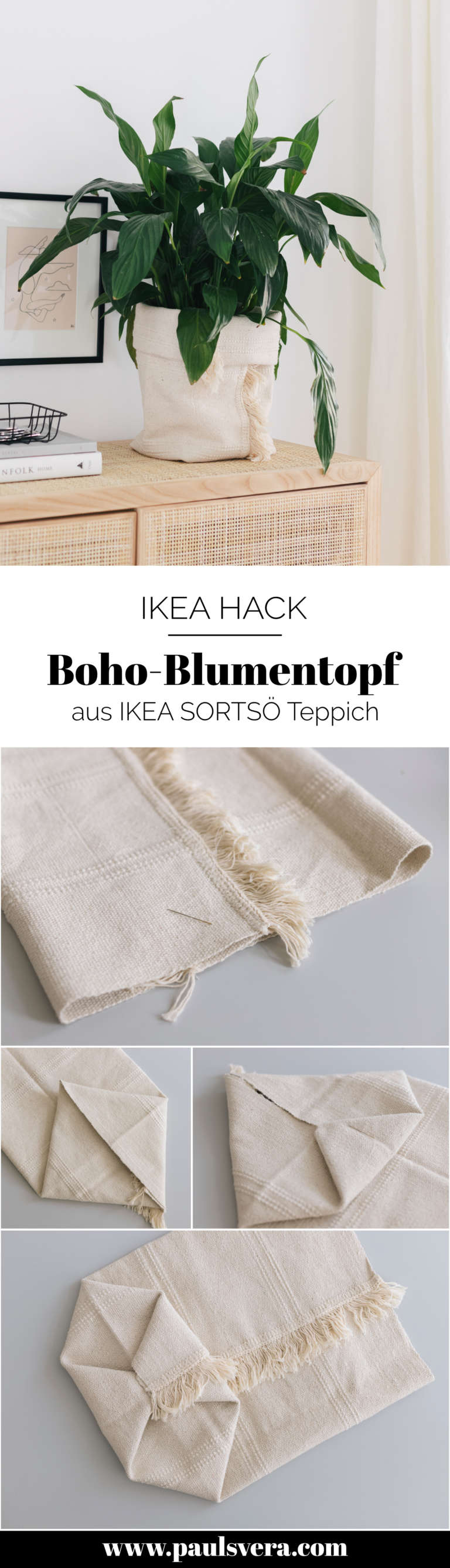 Anleitung DIY IKEA Hack Blumentopf aus Teppich Sortso Boho DIY Deko Idee paulsvera 1