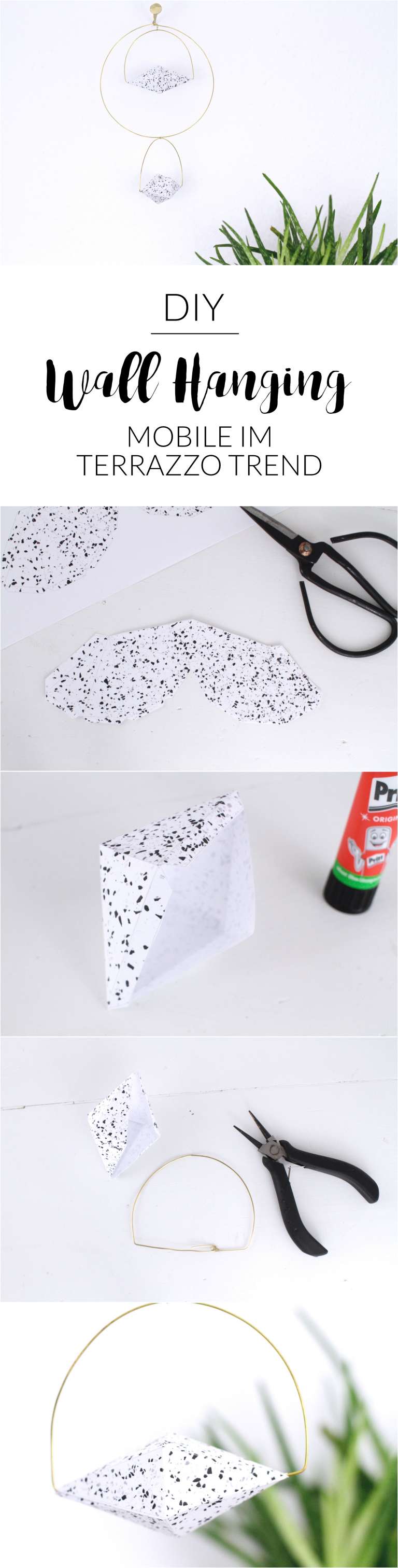 Diy Anleitung Mobile Wall Hanging Terrazzo Trend Papierdiamant Origami Draht Paulsvera