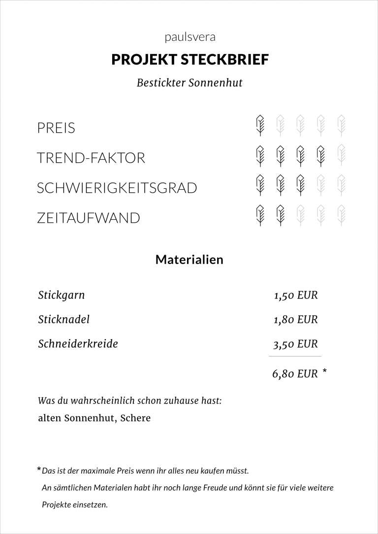 Diy Bestickter Sonnenhut Selbstgemacht Steckbrief Paulsvera