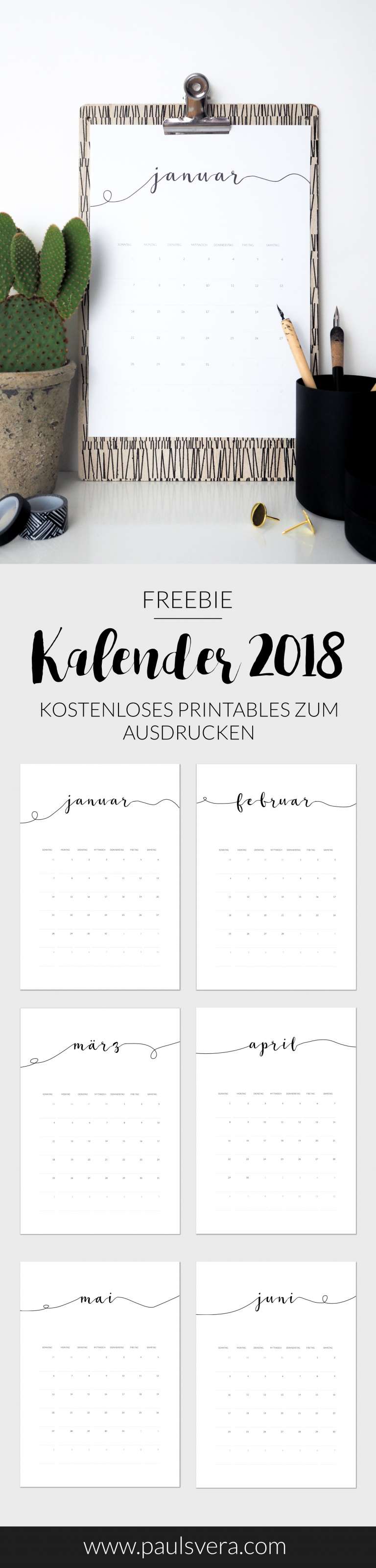 Minimalister Kalender 2018 zum Ausdrucken als free download printables kostenloses freebie