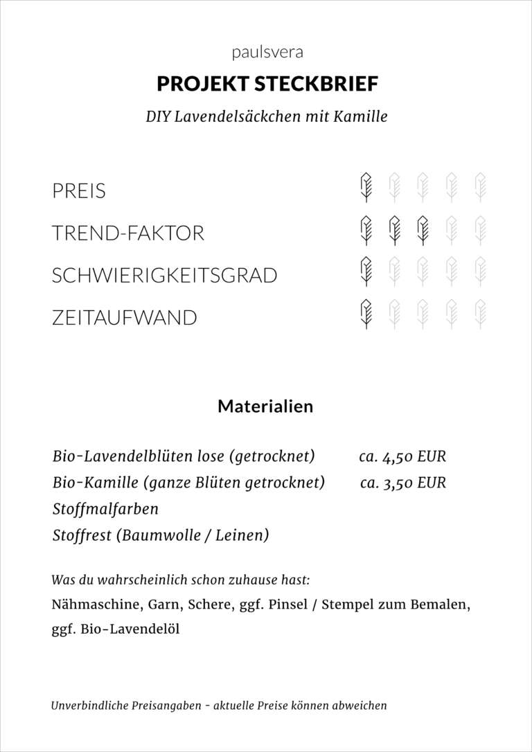 Steckbrief Diy Lavendelsaeckchen Kamille Beruhigung Entspannung Schrankdurft Duft Fuer Zuhause Paulsvera