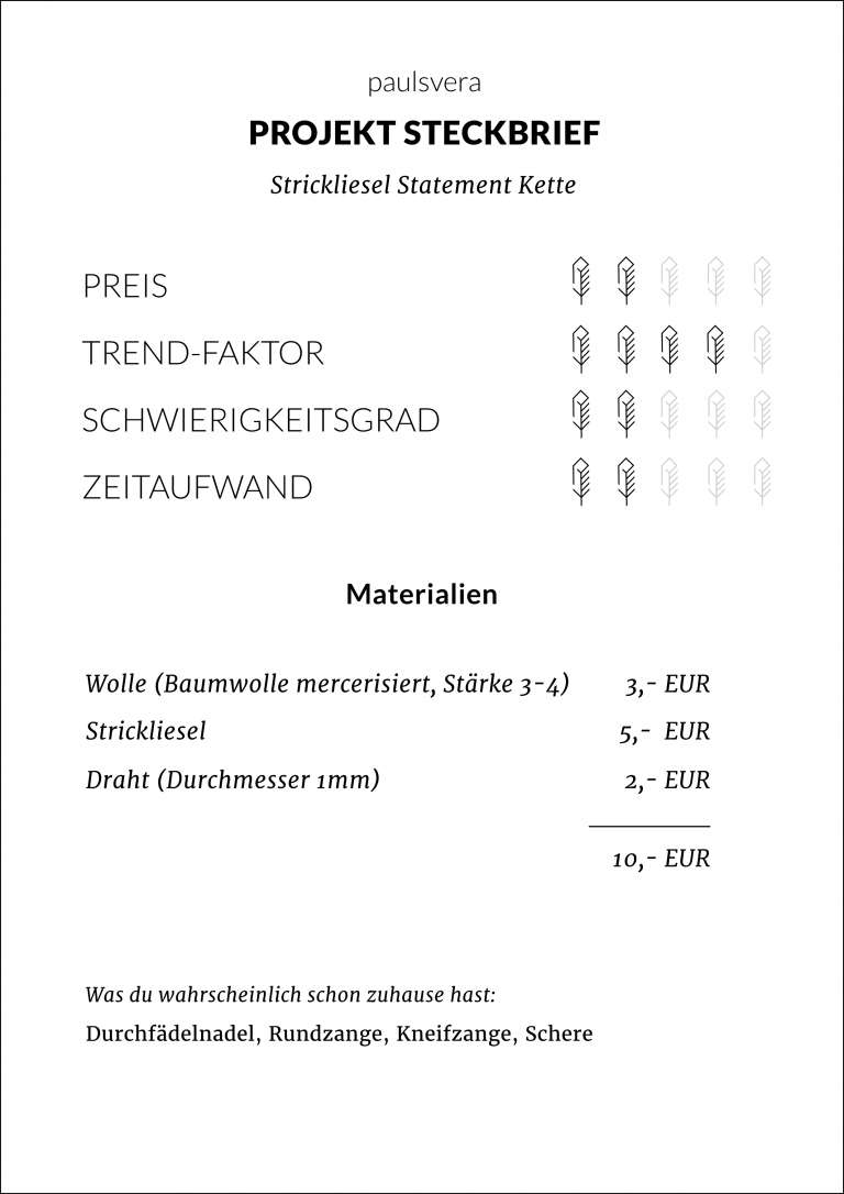 Steckbrief Diy Strickliesel Statement Kette Schmuck Selber Machen Paulsvera